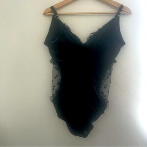 NWT Dark Green Velvet Polka Dot One-piece Swimsuit Size M